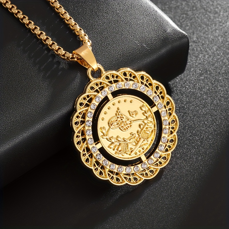 Retro Arabian Bird & Coin Pendant Necklace with Zirconia Stones